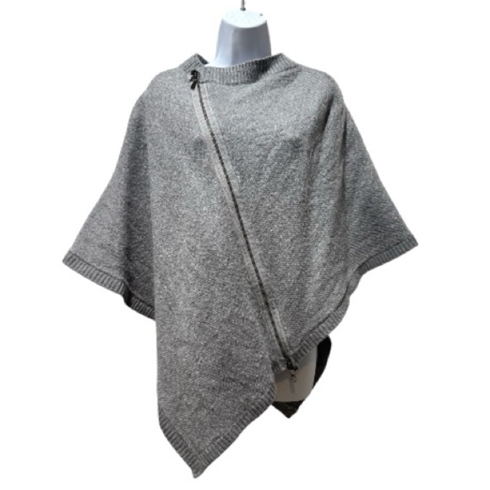 Lululemon Heather Gray Asymmetrical Poncho Wrap Sweater Zip Cape OS